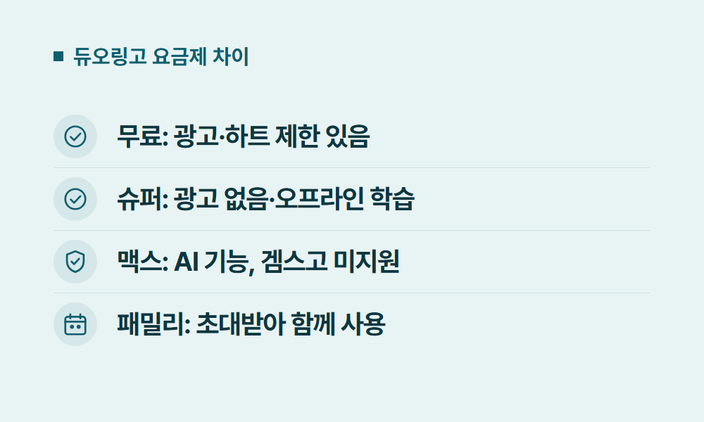 듀오링고가격 듀오링고 요금제 차이