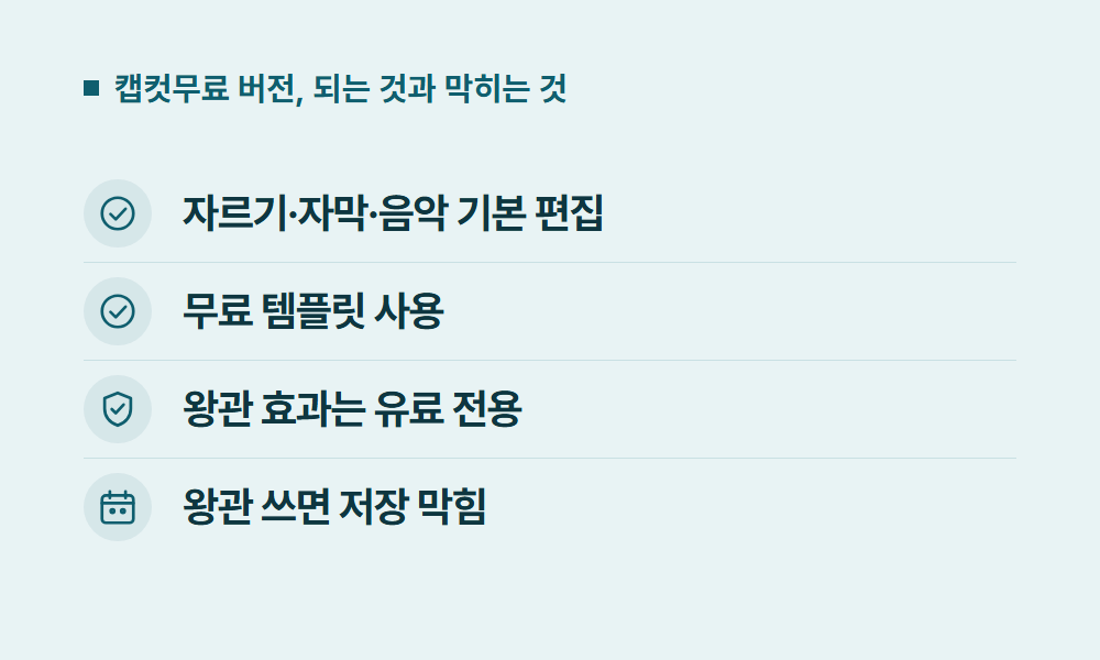 캡컷무료 캡컷무료 버전, 되는 것과 막히는 것