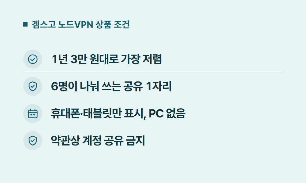 노드VPN가격 겜스고 노드VPN 상품 조건
