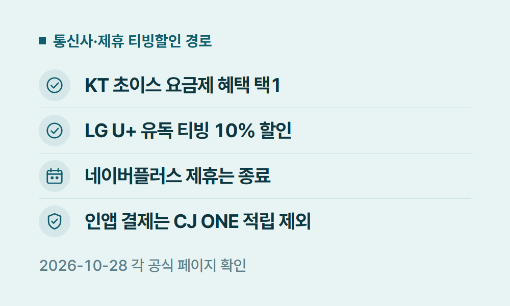 티빙할인 통신사·제휴 티빙할인 경로