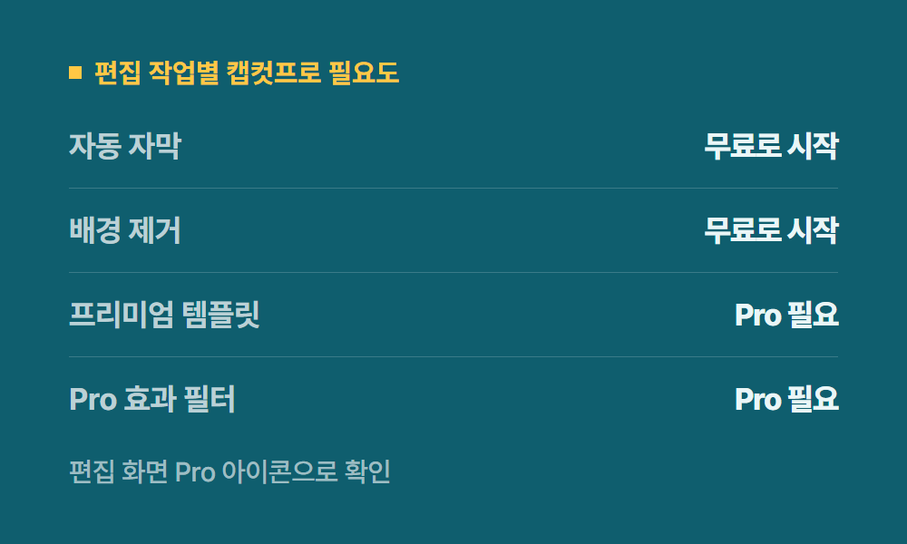 캡컷프로 편집 작업별 캡컷프로 필요도