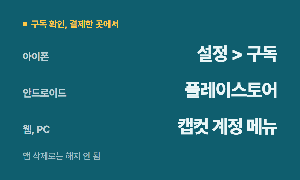 캡컷구독 구독 확인, 결제한 곳에서