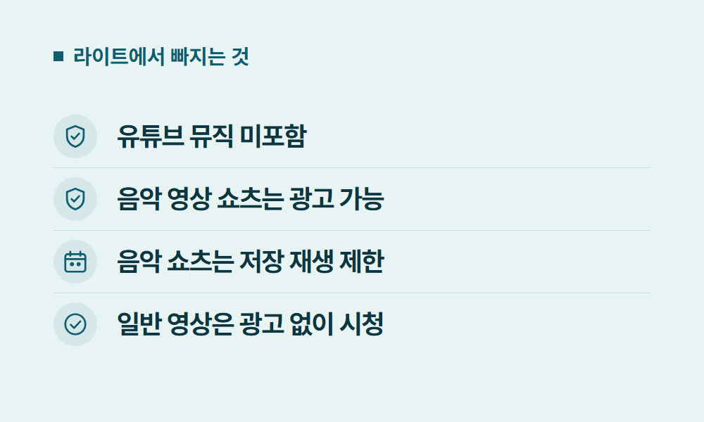 SKT유튜브 라이트에서 빠지는 것