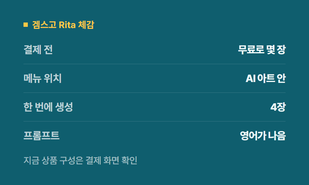 미드저니구독 겜스고 Rita 체감