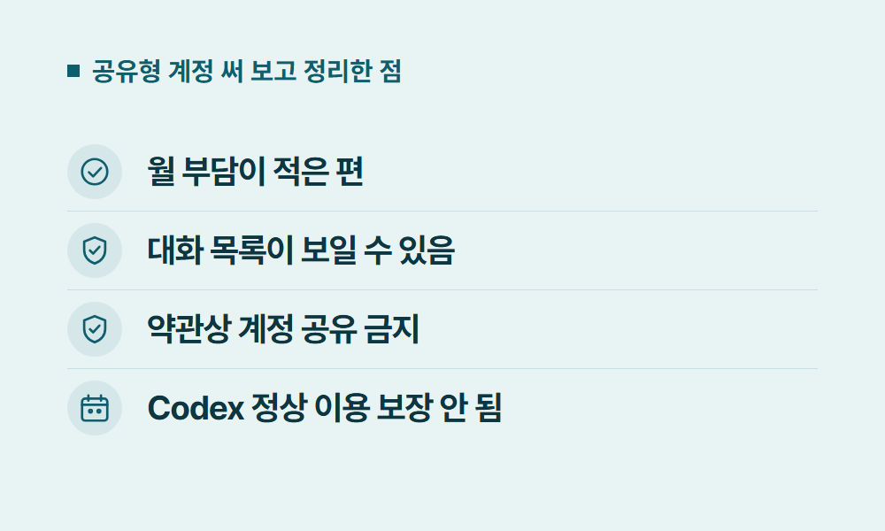 챗지피티공유 공유형 계정 써 보고 정리한 점